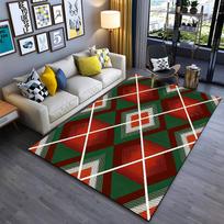 Geometric Pattern Area Rug with Red and Green Striped Design  Suitable for use as an anti-slip for living room bedroom sofas 40x60cm( 15x23in )