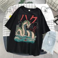 Moteriški 3D balto drakono rašto trumpomis rankovėmis japoniški anime megztiniai, laisvalaikio madingi plius dydžio marškinėliai su apvalia kakle trumpomis rankovėmis XS-6XL XL