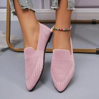 Elegantiški moteriški biuro mokasinai, moteriški tuščiavidurio mezgimo kvėpuojantys vienspalviai smailianosiai tinklelio sekli burna plokščiapadžiai laisvalaikio batai 36 rožinė