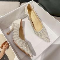 Madingi moteriški vestuviniai bateliai Nuotakos bateliai 2025 Kristaliniai Elegantiški Smailianosiai Plonas Aukštas Kulnas Seksualūs Moteriški vakarėlio bateliai Siurbliai Moteriškas batas 34
