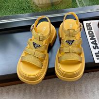 Japanese Style Cake Bottom Retro Sandals  High Heels Women 2025 New Thick Bottom Casual Roman Sandals Women Zapatos De Mujer 35 geltona
