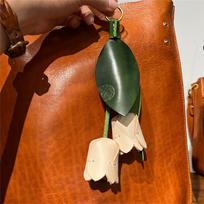 Genuine leather tulip pendant, delicate craftsmanship accessory for leather bag leather keychain