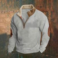 New Arrival Men's Hoodie: Vintage Patchwork Embroidered Half-Zip Long-Sleeved Hooded Sweatshirt S pilka spalva