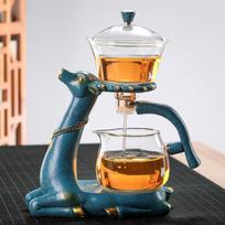 Glass Teapot Drip Pot Infuser Pot resistant Glass Tea Pot with Magnetic Deer Stand Base Ornament skaidri mėlyna spalva