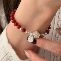 925 Silve Red Agate Bracelet for Women Flower Pendant Lucky Bead Originality Jewelry Gift