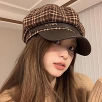 Flat Top Beret For Women Retro Versatile Newsboy Cap British Octagonal Hat One Size kava
