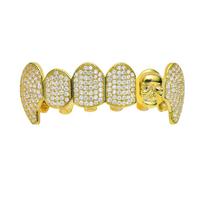 Gold-Plated Skull Fangs Grillz – Full Diamond, Six Teeth, Hip Hop Nightclub Style