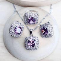Purple Zirconia Women Bridal Jewelry Sets Silver 925 Fine Costume Jewellery Wedding Earrings Rings Bracelets Pendant Necklace 6