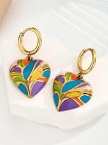 Bohemia Gold Plated Love Heart Pendant Earrings Colorful Drip Oil Hoop Earrings For Women Jewelry Accessories auksas