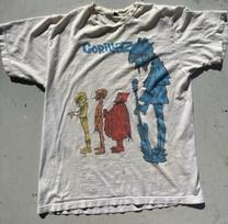 Men's Gorillaz T-Shirt Beige Blue Girl Guitar NO SIZE Distressed Y2K Rare Rap UK XL