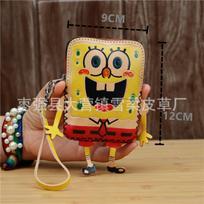 First Layer Cowhide Spongebob Squarepants Mini Change Bag Cowhide Card Bag Key Clutch Bag Children'S Cartoon Hand Bag