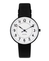 ARNE JACOBSEN Laikrodis 34mm Skandinaviškas Dizainas Atsparus Vandeniui Kasdieniam Naudojimui Dizainas Be Antrosios Rodyklės Baltas Juodas Odinis (Tylioji ranka) 53411-1601B juoda
