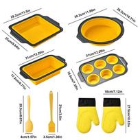 Silicone Pans For Baking Stackable Sheet With Mitts Scraper And Brush Silicone Baking Mold Set For Bread Cookie Egg Toaster Oven smėlis