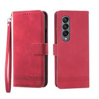 Leather Phone Case for Samsung Galaxy Z Fold 7 6 5 4 3 Fold7 Fold6 5G Hand Strap Wallet Cards Hinge Protection Holder Cover Galaxy Z Fold 7&Case & Strap raudona
