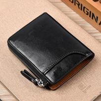 Men's Vintage Oil Wax Leather Zipper Wallet RFID Blocking Short Purse Multi Card Holder Business Casual Coin Pocket Credit Card Wallet for Men juoda