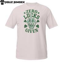 Zero Lucks Given Skeleton Hand T-Shirt Mens Womens Tees Top | Funny Irish Middle Finger Shamrock Tee XL