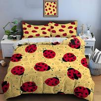 Cartoon Ladybug Pattern Bedding Set for Kids Luxury Gift 3pcs Digital Print Comforter Set Soft Comfortable Breathable EU Twin 135X200cm&set