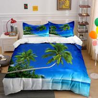 Palm Trees Beach Blue Sky White Sand Bedding Set For Kids Luxury Gift 3Pcs Digital Print Comforter Set Soft Comfortable (as the picture,EU Twin 135X200cm&set)