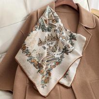 Spring and Autumn New Jewel Flower Herringbone Shawl Light Luxury Retro Silk Wool Scarf Handmade Curled Silk Hair Silk Scarf 70
