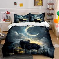 Dreamy Cat On Glowing Clouds Print Bedding Set 1 Duvet Cover 2 Pillowcases For Adult And Children Luxury Gift Full Size EU Twin 135X200cm&set