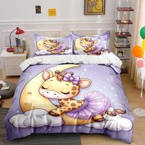 Cute Giraffe Moon And Clouds Cartoon Print Bedding Set 1 Duvet Cover 2 Pillowcases For Adult And Children Luxury Gift Full Size EU Twin 135X200cm&set