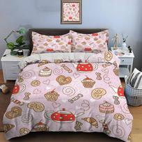 Cartoon Sweet Treats Teapot Background Bedding Set For Kids Luxury Gift 3Pcs Digital Print Comforter Set Soft Comfortable (as the picture,EU Twin 135X200cm&set)