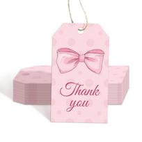 50PCS High Quality Pink Thank You Hanging Tags Bowknot DIY Packaging Hang Labels Accessories with 10m Ropes Wrapping Card Gifts