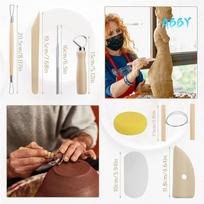 ABBY-17 Pcs Pottery & Clay Sculpting Tools, Double-Sided, Ceramics Tools Smooth Wooden Handles For Trimming,Embossing Pattern