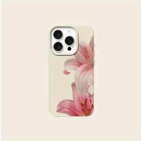 Rožinių lelijų rašto telefono dėklas, tinkamas iPhone 17 16 15 14 13 12 11 Pro/Max/Plus, apsaugantis nuo kritimo ir smūgių iPhone 13PROMAX beige