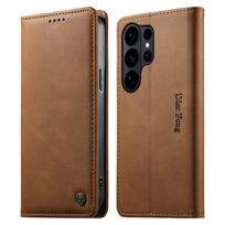 Verslo odinis dėklas Samsung S26 Ultra S25 S24 Plus S23 S22 FE A17 A37 A57 A27 A16 A26 A36 A56 RFID kortelių lizdas Piniginė Dangtelis Galaxy S26 ruda