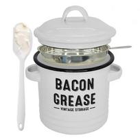 New Large 46 Oz Bacon Grease Container Enamel Cooking Up Faat Catcher Bacon Grease Saver with Strainer Kitchen Oil Storage Can balta