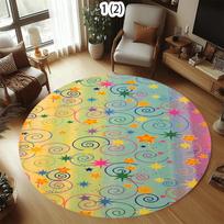 Round Carpet Colorful Star Spiral Striped Pattern Decorative Circular Floor Mat for Living Room Bedroom Kids Room Home Decor 80cm x 80cm