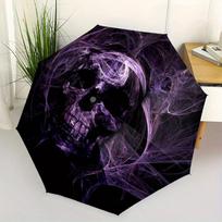 Gothic Purple Skull Fractal Art Umbrella - Automatic Open/Close, 3-Fold Compact Umbrella with - Dark Purple & Black Gothic des