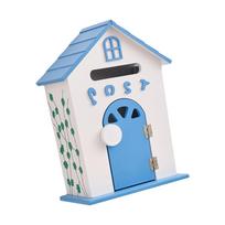 Wall Mount Mailbox Garden Wooden Post Box Mail Box 8.6x4.7x12.6inch mėlyna