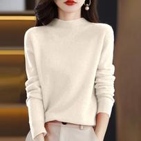 Women’s Classic Crewneck Pullover Sweater, Soft Lightweight Knit Long Sleeve Jumper, Casual Solid Color Top for Fall Winter L smėlis