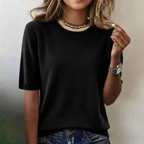 Women’s Short Sleeve Knit Top Crewneck Pullover Soft Lightweight Sweater Casual Loose Fit Plain Design L juoda