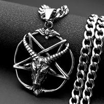 Gothic Skull Goat Pentagram 316L Stainless Steel Pendant Necklace for Women Men Silver Color Inverted Star Jewelry Amulet Gift
