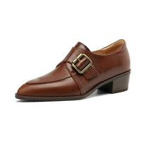 Krazing Pot Cow Leather Round Toe Thick Med Heels Spring Shoes Brogues Big Size 43 Slip on Square Buckle Women Pumps 34 ruda