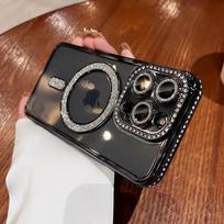 Fashion Glitter Diamond Clear Phone Case for IPhone 15 14 13 12 11 Pro Max 15 Plus Magnetic for Magsafe Wireless Charge Cover For iPhone 16 Plus violetinė