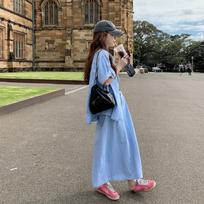 Sweet and Spicy Denim Suit, Street Skirt, Women's Summer New Retro Thin Short-sleeved Shirt and Skirt Two-piece Set S