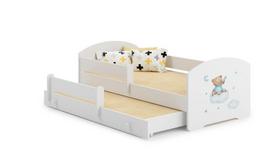 Vaikiška dvigulė lova Luk su čiužiniu ir apsauginiu barjeru 164x85x63 / 145x80x15cm, meškiukas