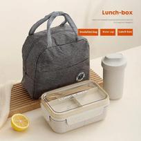 Students Wheat Straw Lunch Box Portable Microwave Oven Bento Box Soup Bowl Thermos Bag School Office Food Storage Containers
