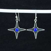 Natūralaus lapis lazurito žvaigždės formos auskarai, 925 svarų sterlingų sidabro auskarai, Rankų darbo boho sidabro papuošalai kabantys auskarai, Gimtadienio dovana 1.77" mėlyna
