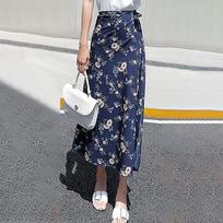 Fashion Ladys Beach Skirt Mid-Calf High Waist Slim Printing Skirt Casual One Size