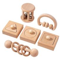 Montessori dėlionės medinės geometrinės figūros rūšiavimas kūdikių žaislai mediniai barškučiai žiediniai barškučiai sensoriniai žaislai ikimokyklinis ugdymas beige