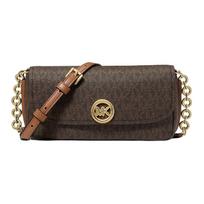 Michael Kors MK Nolita Gold Chain Logo Print Coated Canvas Faux Leather Shoulder Crossbody Bag Small Women bags Brown 32S6GY5C5B-VANILA Basic Set (Bag+Dust Bag)