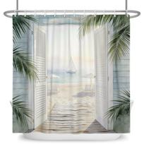 Tropical Beach Sunset Shower Curtain Palm Tree Ocean Waterproof Bath Curtain Bathroom Decor Vacation Style Polyester With Hooks W90cm x H180cm