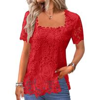 Ladies' Color Casual Elegant T-shirt Lace Top XL raudona