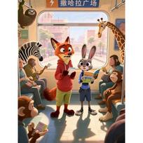 Disney 5D DIY Diamond Painting Zootopia Fan Art Illustration Full Round Diamond Mosaic Cartoon Cross Stitch Artwork for Home Decoration Round 20x30cm