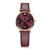 WENGER URBAN DONNISSIMA Rose Gold Carnation Stainless Steel Red Leather 100m Water Analog Women's Watch, Case, Dial, Strap, Quartz, Resistant, 3-Year